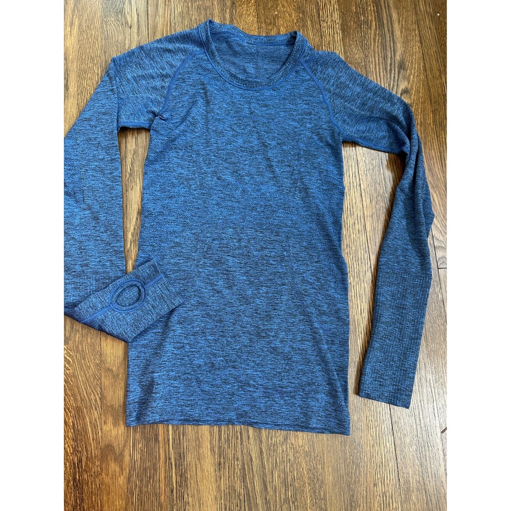 Lululemon Swiftly Tech Long Sleeve Crew Blue Space Dye Heathered Top Size 4